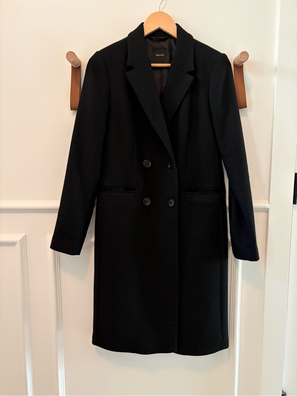 RW&CO. Black Double-Breasted Wool Pea Coat